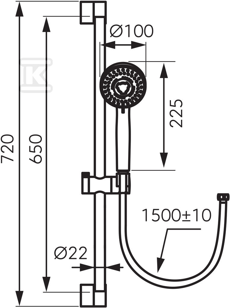 Zestaw natryskowy przesuwny HORN - N370BL-B